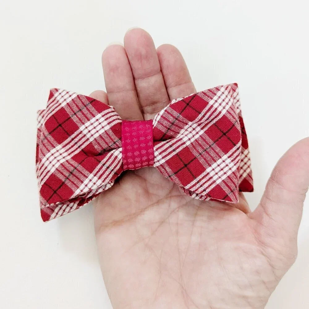 Women's Red Plaid, Medium Sized Hair Bow Barrette New